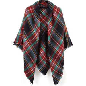 Women's Plaid Scarf Blanket Wrap Orange White